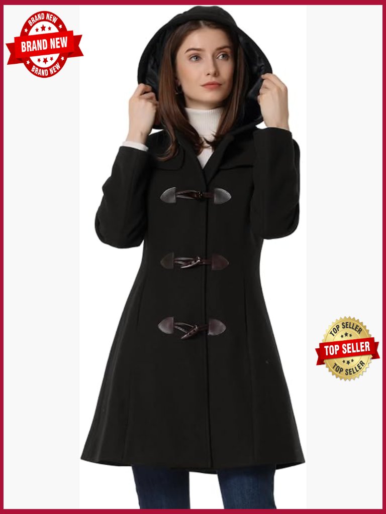 Hooded Toggle Duffle Overcoat Long Winter Pea Coat